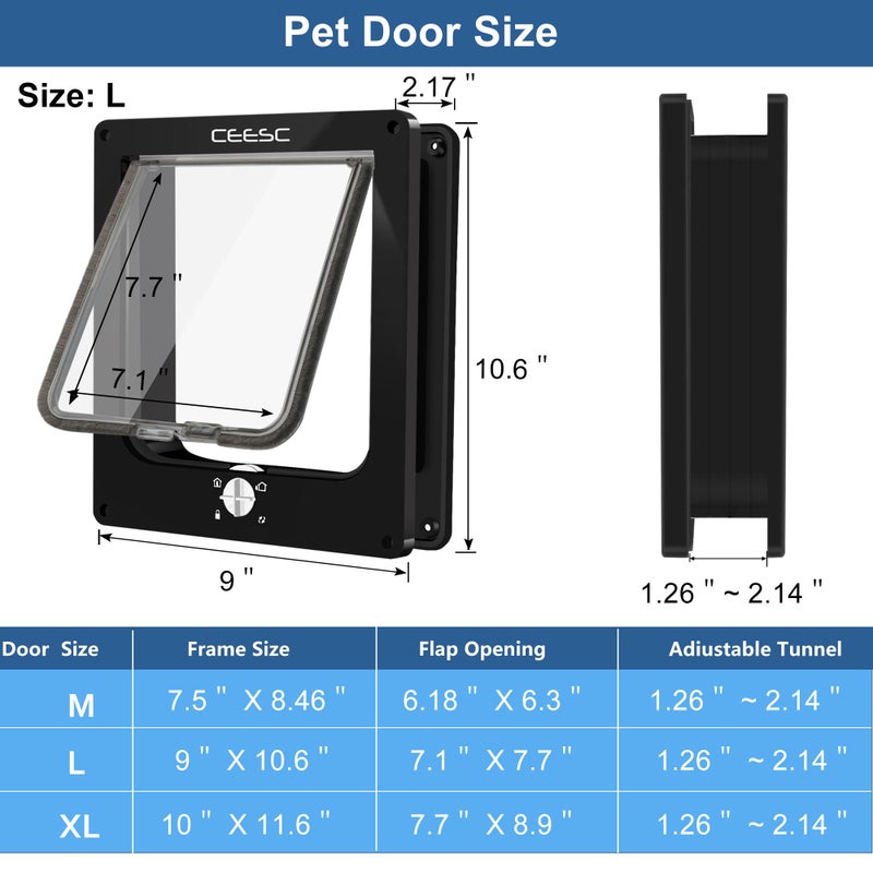 CEESC Large Cat Door for Interior/Exterior Door, Weatherproof, Black, Rotary 4 Way Locking Pet Door for Cats & Dogs with Circumference < 23.62", Upgraded Version - Image 4